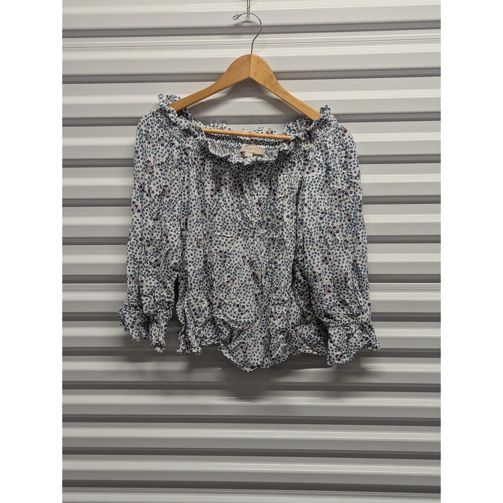Loft Off Shoulder Floral Blouse Cottagecore Romantic Ruffle Boho Top Size XL